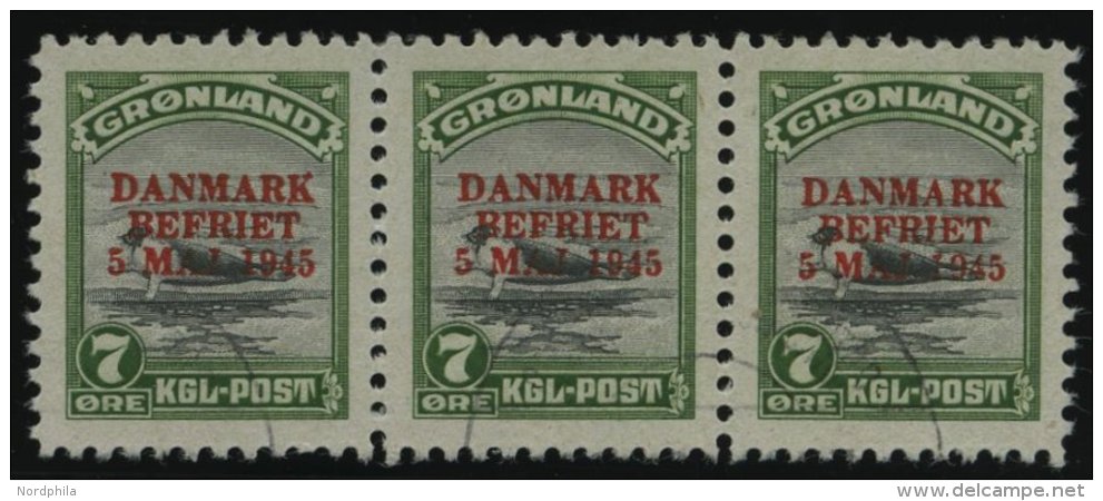 GR&Ouml;NLAND - D&Auml;NISCHE POST 19 O, 1945, 7 &Oslash; DANMARK/BEFRIET Im Waagerechten Dreierstreifen, Pracht, Mi. (2 - Other & Unclassified