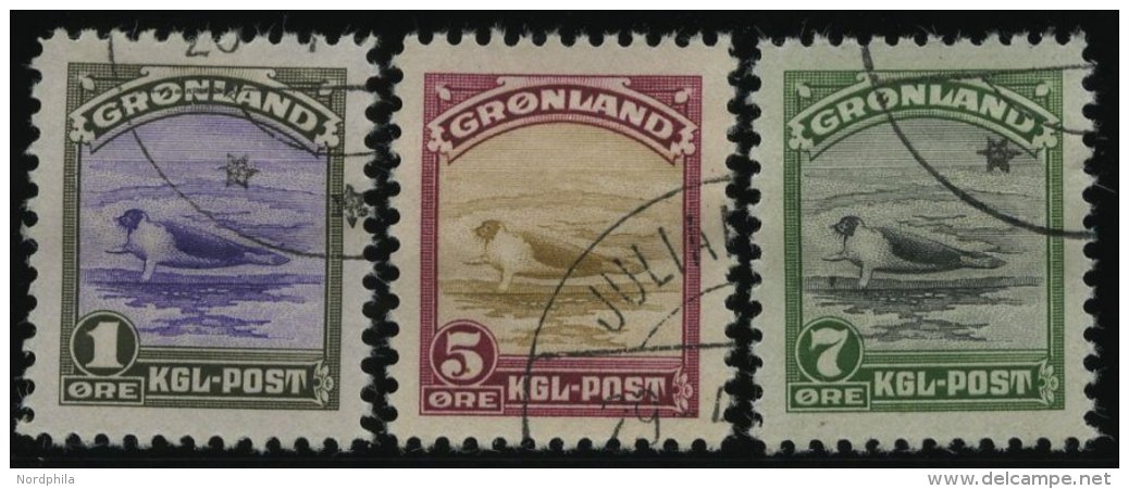 GR&Ouml;NLAND - D&Auml;NISCHE POST 8-9 O, 1945, 1 - 7 &Oslash; New Yorker Ausgabe, 3 Prachtwerte, Mi. 75.- - Other & Unclassified