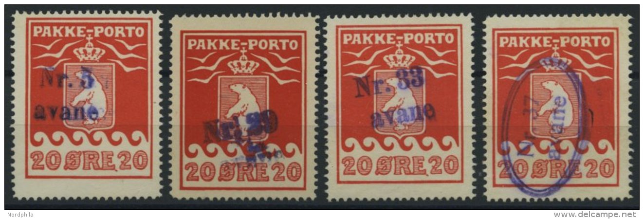 GR&Ouml;NLAND - PAKKE-PORTO 9A O, 1915, 20 &Oslash; Rot Mit Violetten Avane-Stempeln (Nr. 5, 29, 33 Und 37), 4 Prachtwer - Parcel Post