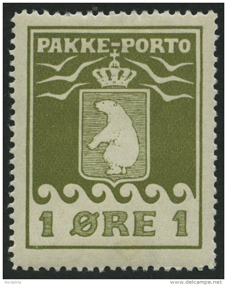 GR&Ouml;NLAND - PAKKE-PORTO 4A *, 1924, 1 &Oslash; Gr&uuml;noliv, (Facit P 4III), Falzrest, &uuml;blich Gez&auml;hnt Pra - Parcel Post