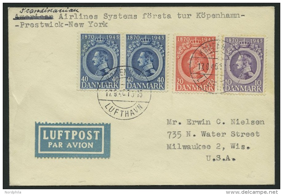ERSTFL&Uuml;GE 17.9.1946, Kopenhagen-Prestwick-New York, Prachtbrief - Other & Unclassified