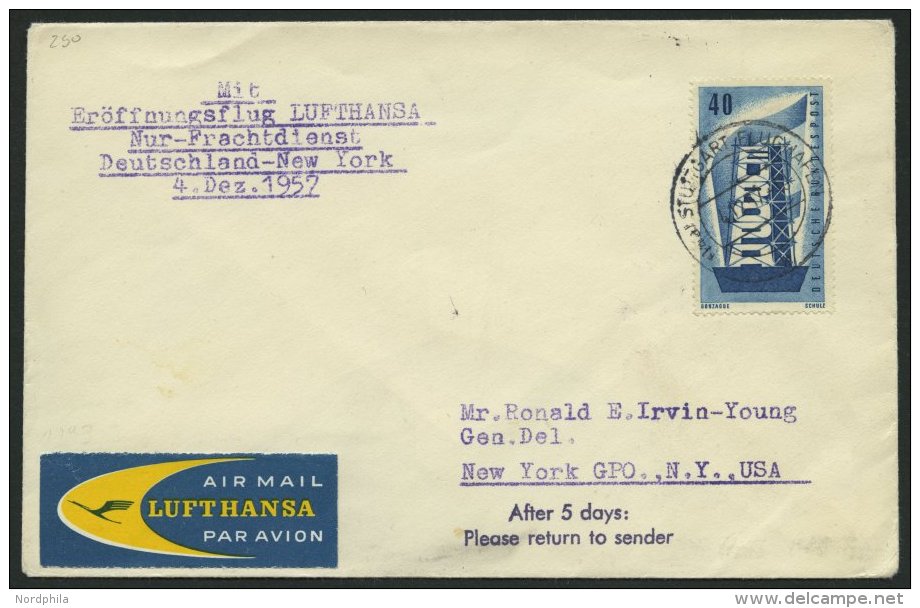 DEUTSCHE LUFTHANSA Brief , 4.12.1957, Deutschland-New York, Nur Frachtdienst, Prachtbrief - Gebraucht