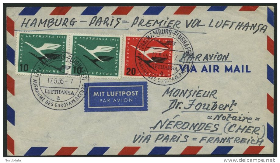 DEUTSCHE LUFTHANSA 31 BRIEF, 17.5.1955, Hamburg-Paris, Prachtbrief - Used Stamps