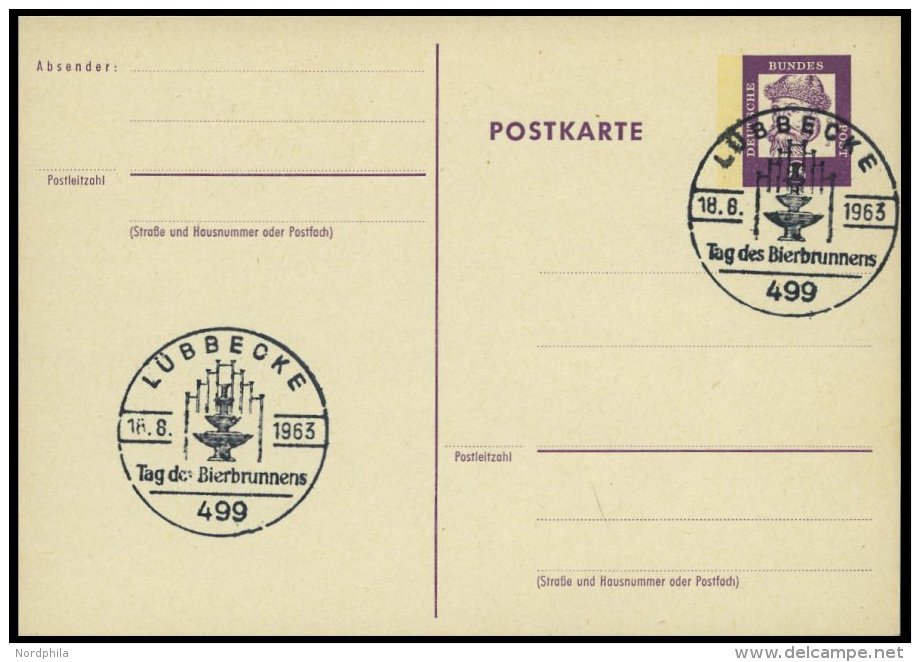 GANZSACHEN P 73 BRIEF, 1962, 8 Pf. Gutenberg, Postkarte In Grotesk-Schrift, Leer Gestempelt Mit Sonderstempel L&Uuml;BBE - Collections