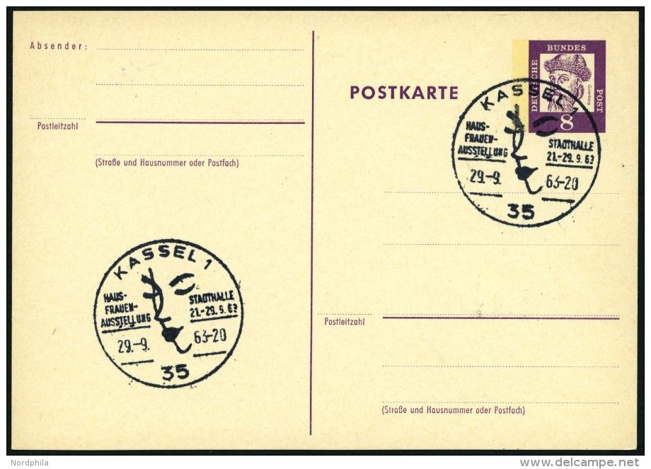 GANZSACHEN P 73 BRIEF, 1962, 8 Pf. Gutenberg, Postkarte In Grotesk-Schrift, Leer Gestempelt Mit Sonderstempel KASSEL HAU - Collections