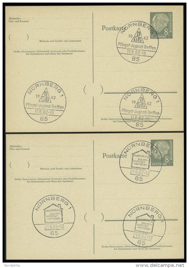 GANZSACHEN P 36 BRIEF, 1961, 8 Pf. Heuss Mit Postfachnummer Statt Postschlie&szlig;fachnummer, 5 Leer Gestempelte Karten - Collections