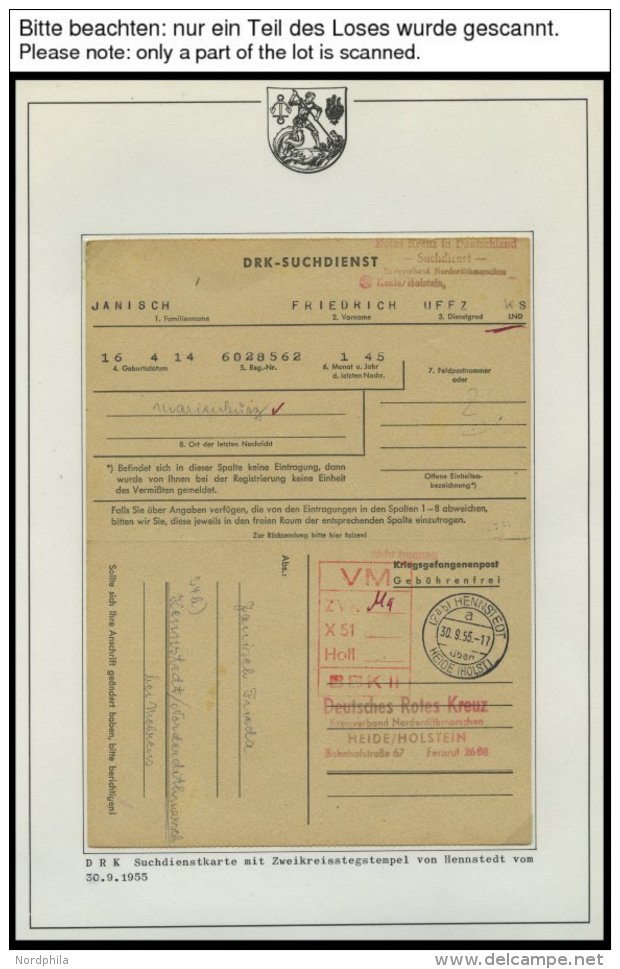 LOTS 1955/6, Sammlung Von 17 Verschiedenen Geb&uuml;hrenfreien DRK-Suchdienstkarten An Das Rote Kreuz In Heide, Pracht - Other & Unclassified