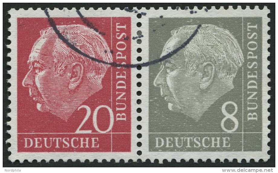 ZUSAMMENDRUCKE W 23YII O, 1960, Heuss Wz. Liegend 20 + 8, Nachauflage, Nicht Pr&uuml;fbarer Bedarfsstempel, Pracht, Mi. - Used Stamps