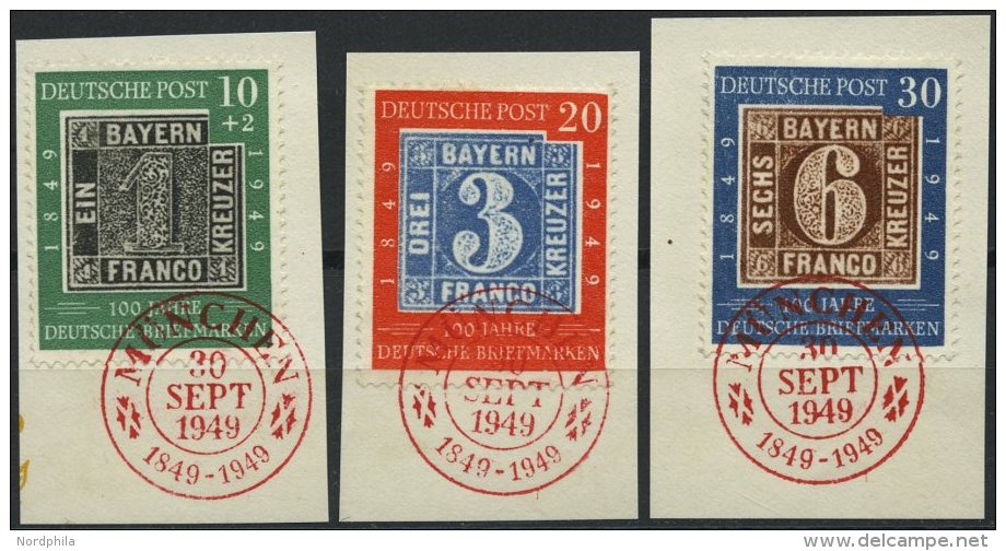 BUNDESREPUBLIK 113-15 BrfStk, 1949, 100 Jahre Briefmarken Mit Rotem Ersttags-Sonderstempel, Prachtsatz - Used Stamps