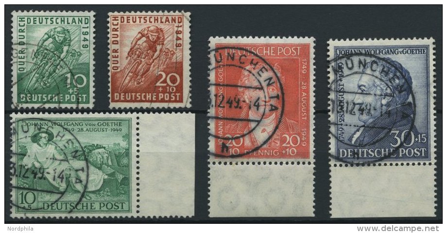 AMERIK. U. BRITISCHE ZONE 106-10 O, 1949, Radrennen Und Goethe, &uuml;blich Gez&auml;hnt Pracht, Mi. 73.- - Other & Unclassified