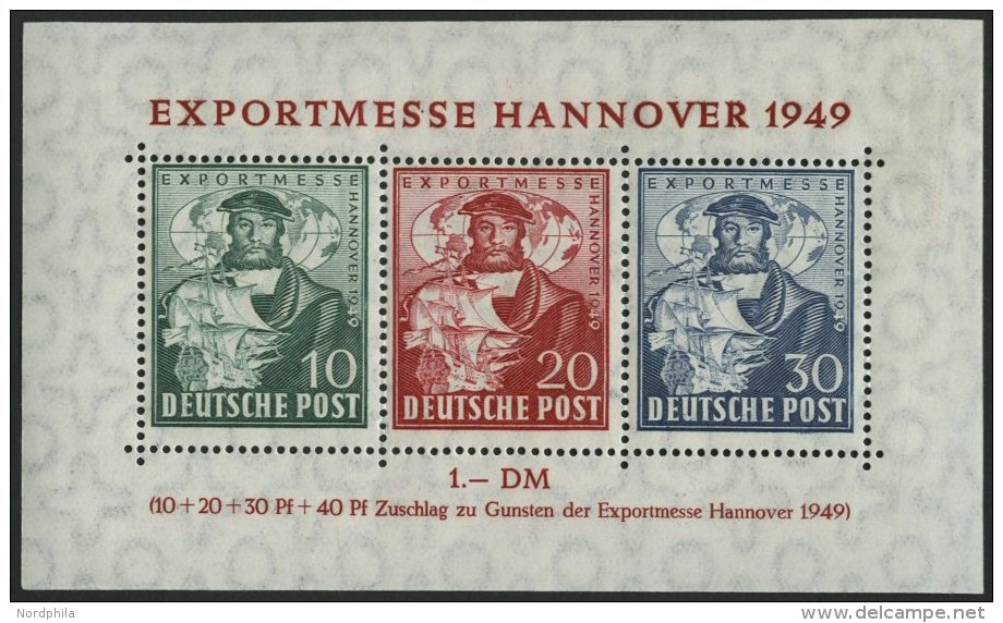 AMERIK. U. BRITISCHE ZONE Bl. 1c **, 1949, Block Exportmesse, 30 Pf. In Schwarzviolettblauultramarin, Minimal Verblasst - Other & Unclassified