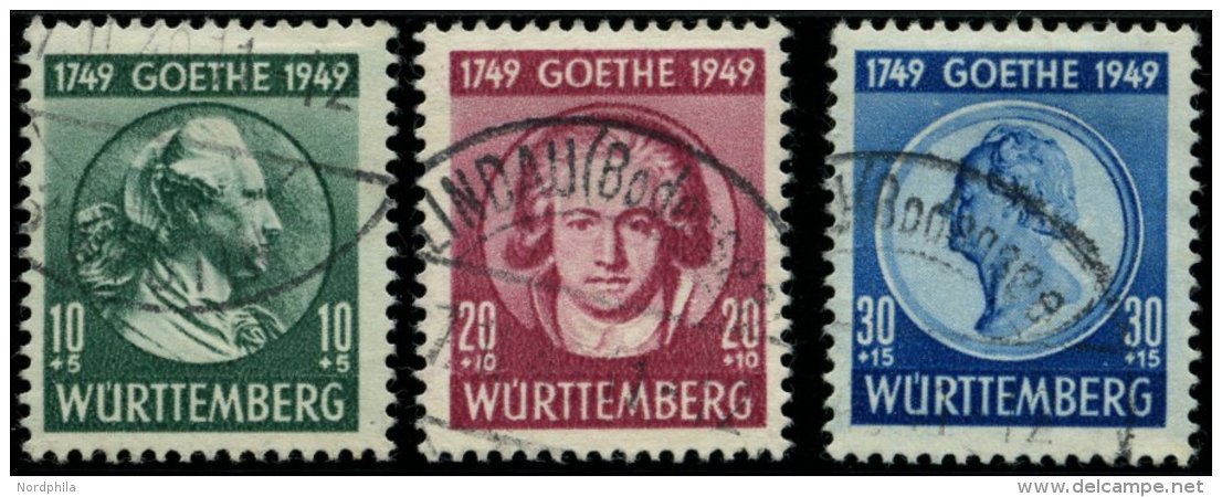 W&Uuml;RTTEMBERG 44-46 O, 1949, Goethe, Prachtsatz, Gepr. Schlegel, Mi. 110.- - Sonstige & Ohne Zuordnung