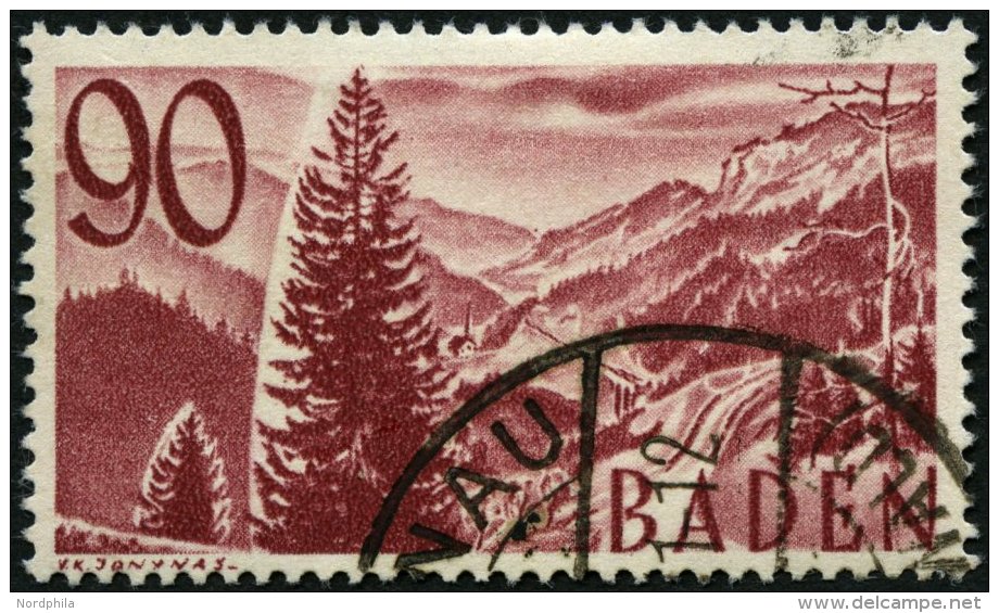 BADEN 37 O, 1949, 90 Pf. Braunkarmin, Pracht, Gepr. Schlegel, Mi. 100.- - Other & Unclassified