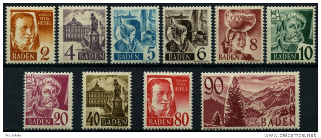 BADEN 28-37 **, 1948, Freimarken, Ohne W&auml;hrungsangabe, Prachtsatz, Mi. 200.- - Other & Unclassified