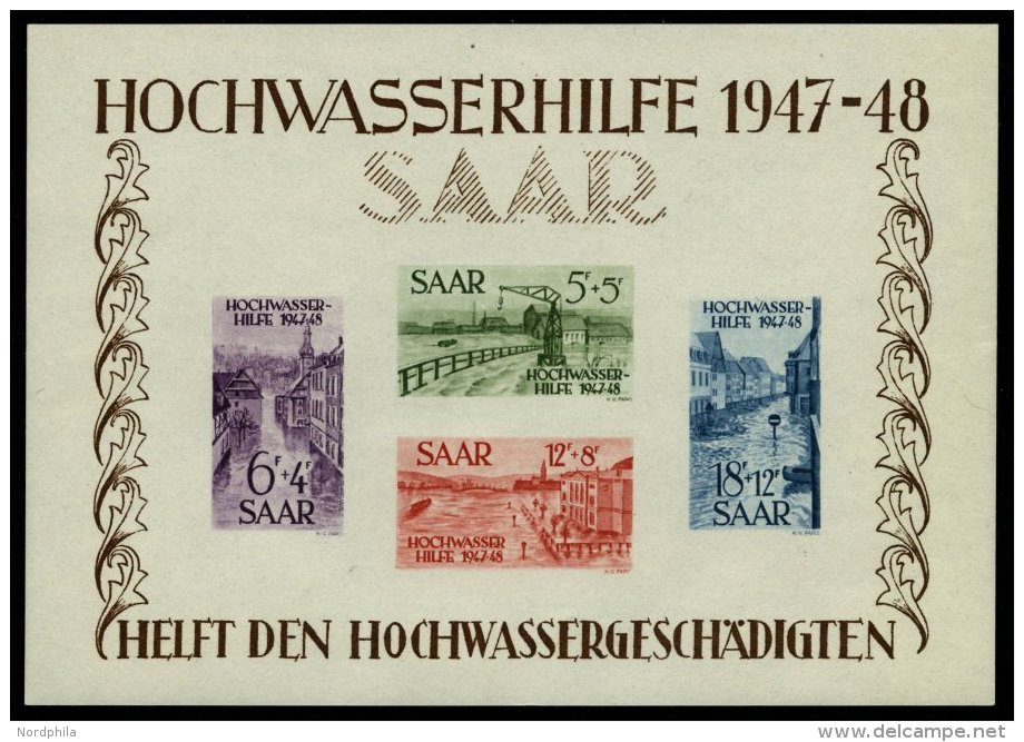 SAARLAND Bl. 1 **, 1948, Block Hochwasserhilfe, Feinst (minimale Beanstandungen Im Rand), Mi. 1000.- - Sonstige & Ohne Zuordnung