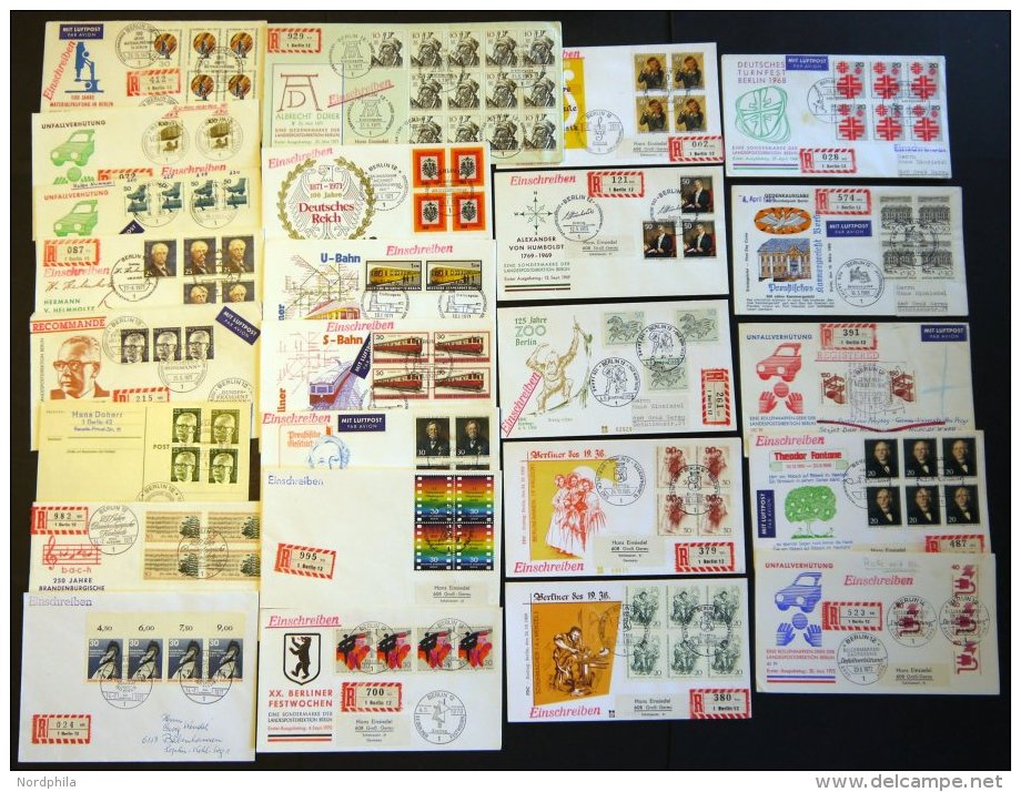 LOTS Aus 320-416 BRIEF, 1968-71, 25 Verschiedene Einschreiben Mit Mehrfachfrankaturen Vom Ersttag, Pracht - Used Stamps