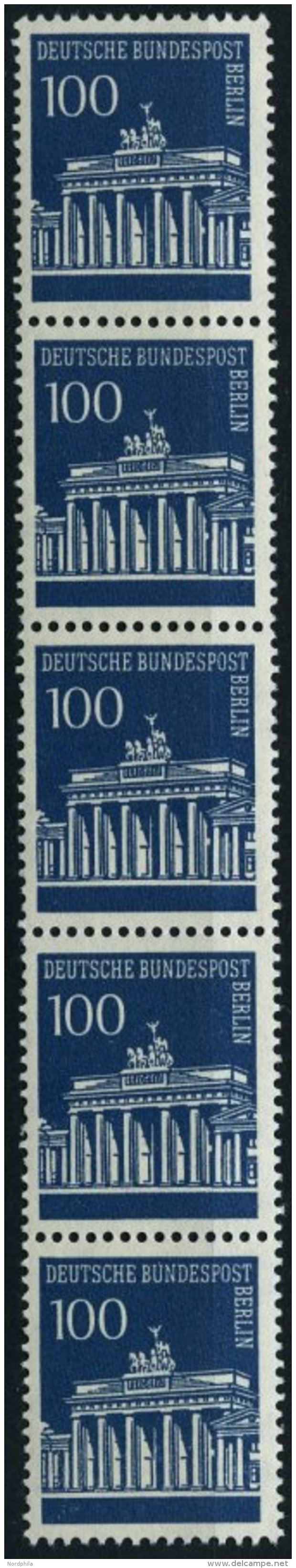 ROLLENMARKEN 290R **, 1967, 100 Pf. Brandenburger Tor Im F&uuml;nferstreifen, Pracht, Mi. 90.- - Roller Precancels