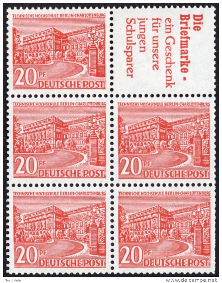 ZUSAMMENDRUCKE H-Bl. 5 **, 1952, Heftchenblatt 20 Pf. Bauten, Ohne Rand, Heftchenz&auml;hnung, Pracht, Mi. 180.- - Se-Tenant