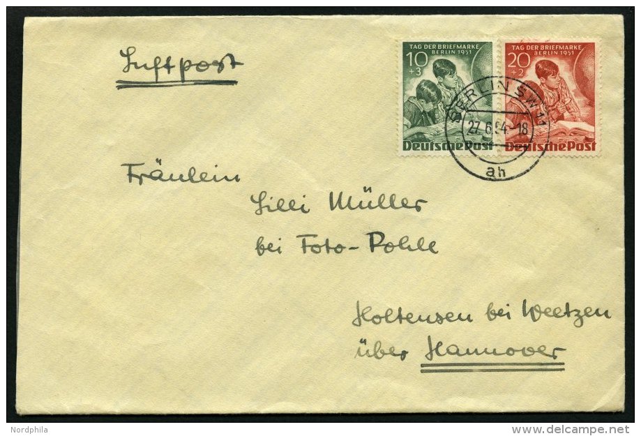 BERLIN 80/1 BRIEF, 1951, Tag Der Briefmarke Auf Brief Nach Hannover, Pracht - Used Stamps