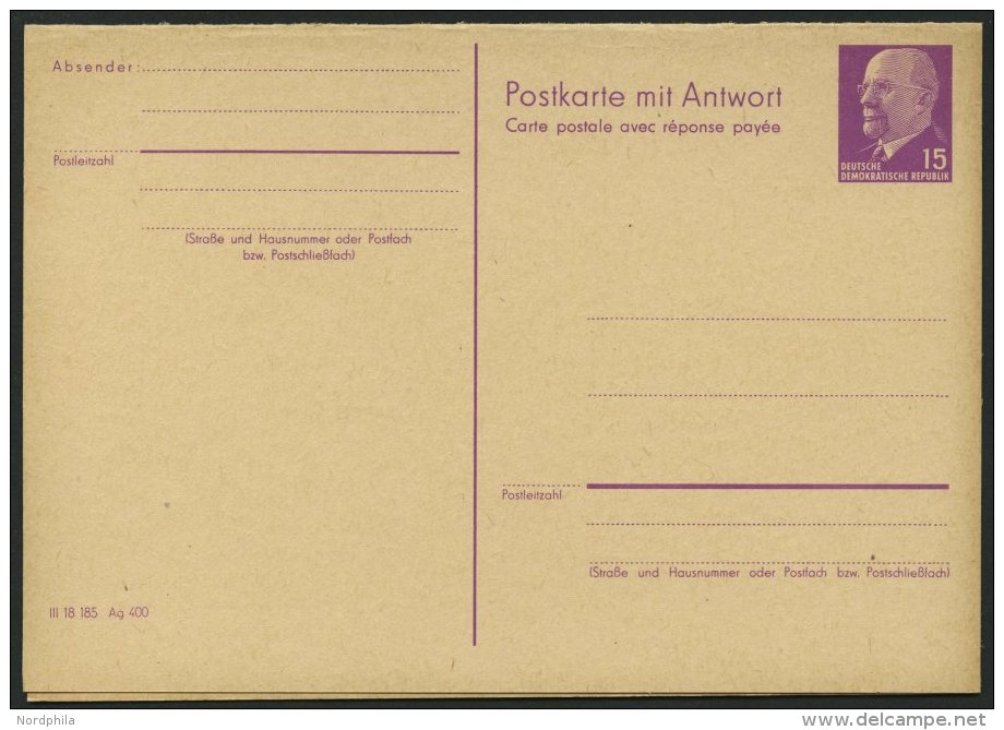 GANZSACHEN P 78 BRIEF, 1961, 15/15 Pf. Ulbricht, Absenderteil Zweizeilig, Ungebraucht, Pracht, Mi. 50.- - Other & Unclassified