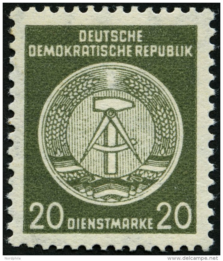 DIENSTMARKEN A D 22IXII **, 1954, 20 Pf. Schwarzgelboliv, Type I, Wz. 2XII, Pracht, Gepr. Jahn, Mi. 350.- - Other & Unclassified