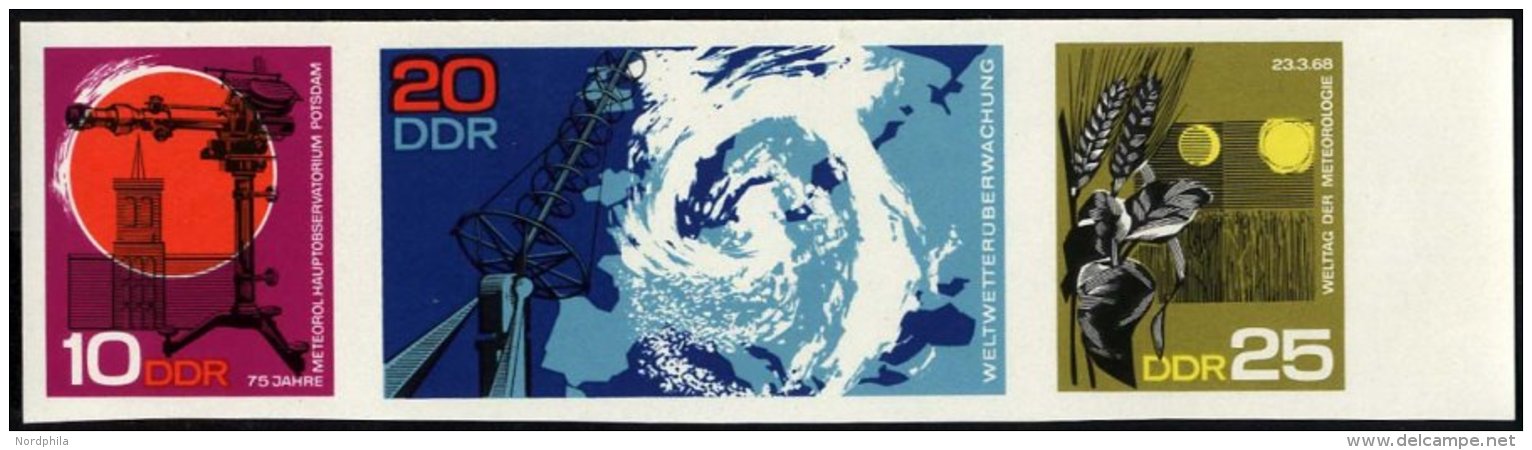 DDR 1343-45U **, 1968, 75 Jahre Meteorologisches Hauptobservatorium, Ungez&auml;hnter Dreierstreifen, Pracht - Used Stamps