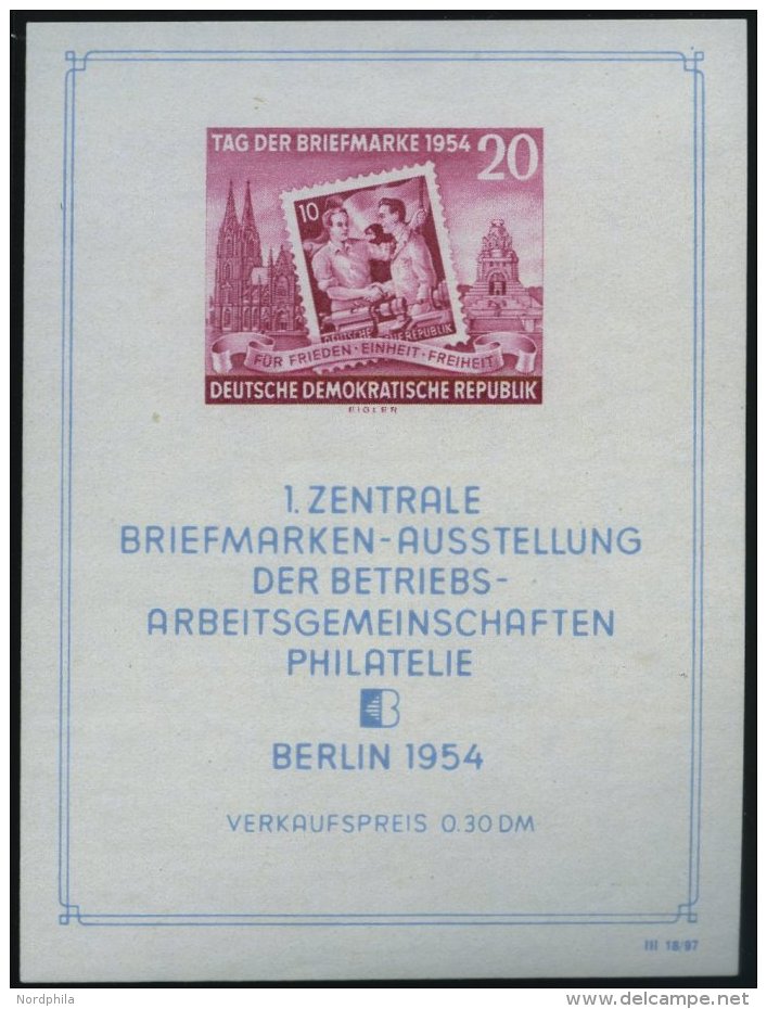 DDR Bl. 10III **, 1954, Block Briefmarken-Ausstellung Mit Abart Punkt &uuml;ber Rechtem Oberem Block-Einfassungsornament - Used Stamps