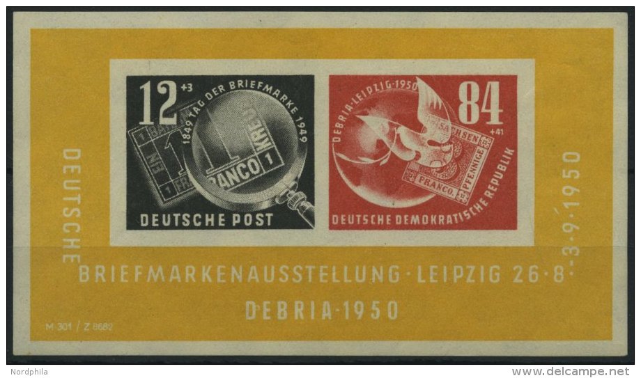 DDR Bl. 7 PF III **, 1950, Block Debria Mit Abart Schr&auml;ger Wei&szlig;er Strich &uuml;ber 1 Im Datum, &uuml;bliche G - Used Stamps