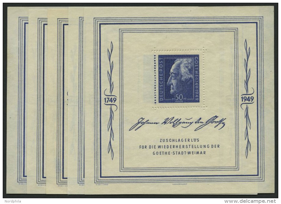 ALLGEMEINE-AUSGABEN Bl. 6 **, 1949, Block Goethe, 5x, Pracht, Mi. 1100.- - Other & Unclassified