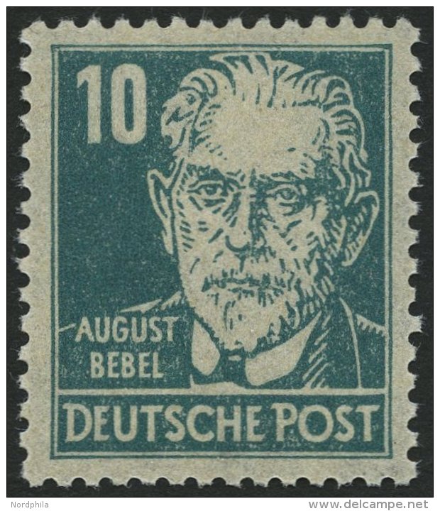 ALLGEMEINE-AUSGABEN 215ay **, 1948, 10 Pf. Dunkelbl&auml;ulichgr&uuml;n Bebel, Borkengummierung Senkrecht, Pracht, Mi. 1 - Other & Unclassified