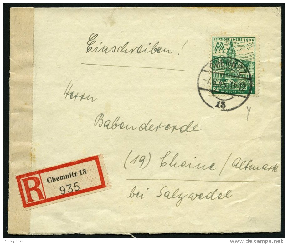 WEST-SACHSEN 165AYb BRIEF, 1946, 84 Pf. Schw&auml;rzlichgelbsmaragdgr&uuml;n, Gez&auml;hnt, Wz. 1Y, Einzelfrankatur Auf - Other & Unclassified