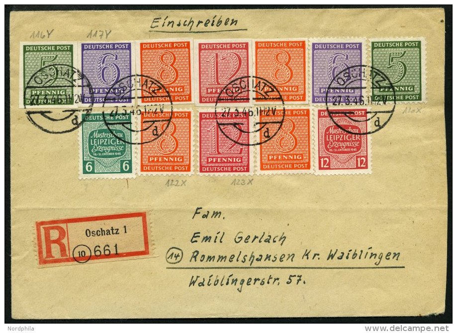 WEST-SACHSEN 120X,122/3X BRIEF, 1945, 5 , 8 Und 12 Pf. Versuchsz&auml;hnung Auf &uuml;berfrankiertem Einschreibbrief Mit - Other & Unclassified