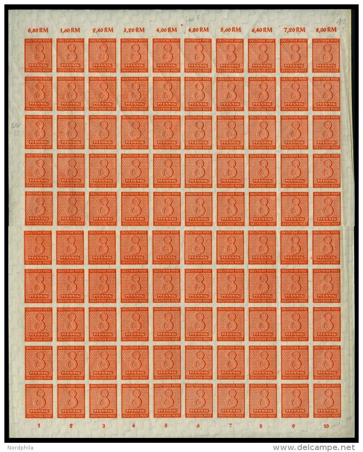 WEST-SACHSEN 118X **, 1945, 8 Pf. Lebhaftorange, Wz. 1X, Im Bogen, Dabei Die Abarten 118I, III Und IV, Bogen Gefaltet, A - Other & Unclassified