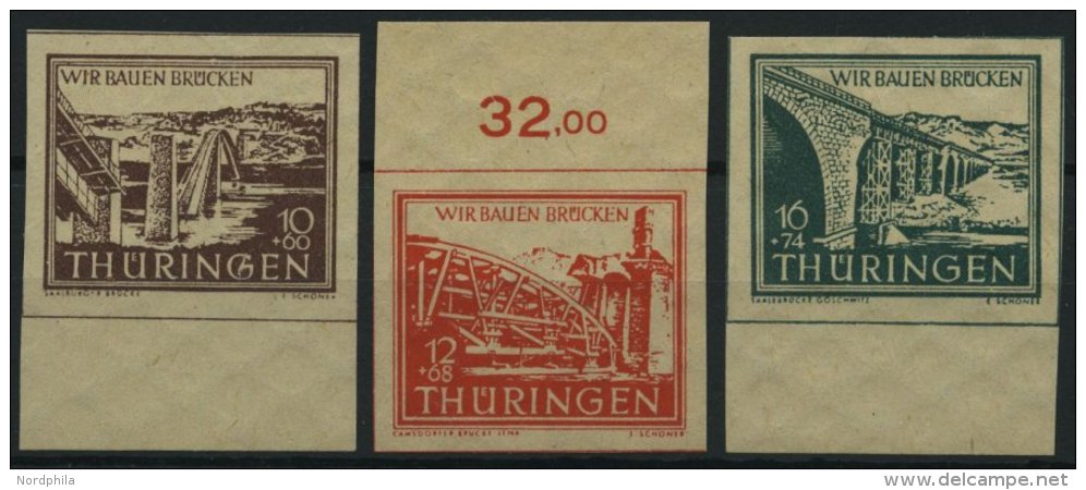 TH&Uuml;RINGEN 112-14yy **, 1946, 10 - 16 Pf. Wiederaufbau, D&uuml;nnes Papier, 3 Prachtwerte, Mi. 180.- - Other & Unclassified