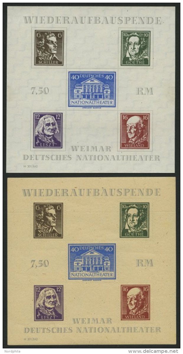 TH&Uuml;RINGEN Bl. 3A/B(*), **, 1946, Blockpaar Nationaltheater, &uuml;bliche Gummib&uuml;ge, Pracht, Mi. 100.- - Other & Unclassified