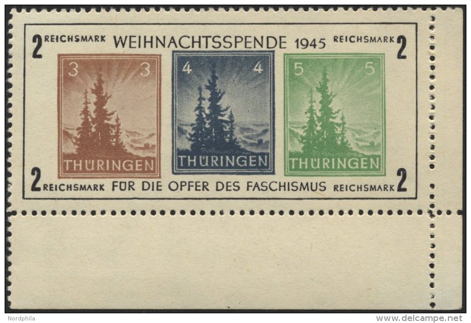 TH&Uuml;RINGEN Bl. 1xb **, 1945, Block Antifa, Wei&szlig;es Kartonpapier, Type VI, Mi.Nr. 100 In Hellsiena, Pracht, Foto - Other & Unclassified