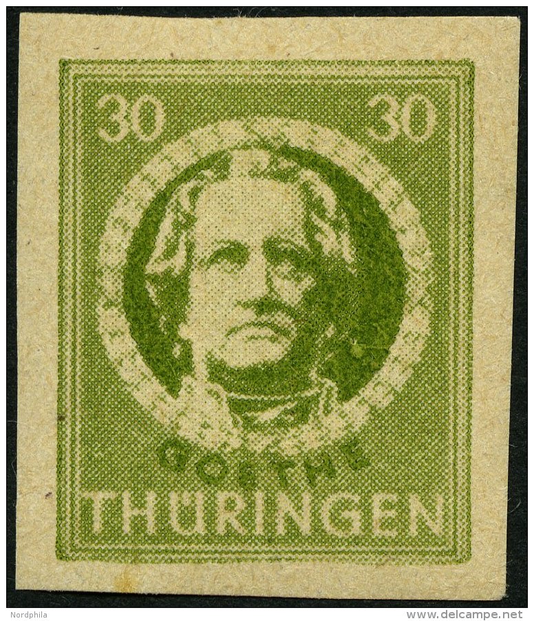TH&Uuml;RINGEN 99V1 **, Versuchsdruck: 1945, 30 Pf. Dunkelolivgr&uuml;n, Ungez&auml;hnt, Pracht, Gepr. Str&ouml;h, Mi. 1 - Other & Unclassified