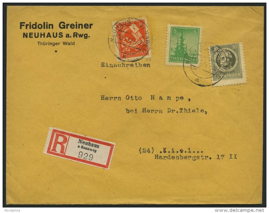 TH&Uuml;RINGEN 99AYaz2 BRIEF, 1945, 30 Pf. Olivgrau, Gez&auml;hnt, Spargummierung, Dickes Papier, Fallende Papierstreifu - Other & Unclassified