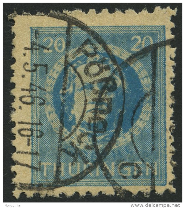 TH&Uuml;RINGEN 98AXp1 O, 1945, 20 Pf. Preu&szlig;ischblau, Gez&auml;hnt, Vollgummierung, Dickes Papier, Steigende Papier - Other & Unclassified