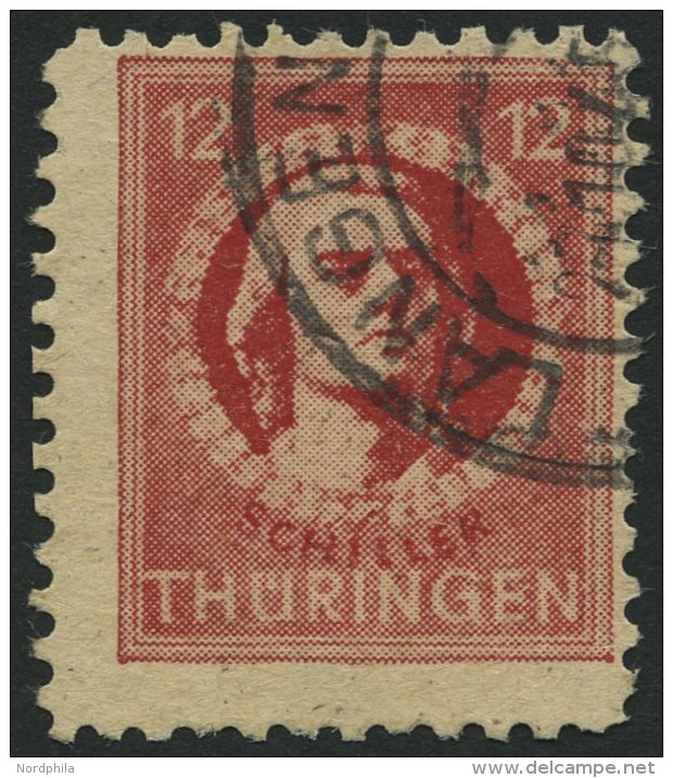 TH&Uuml;RINGEN 97AXav O, 1945, 12 Pf. Karminrot, Vollgummierung, Gefasertes Papier, Pracht, RR!, Fotoattest Schulz, Mi. - Other & Unclassified