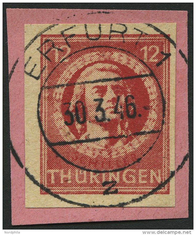 TH&Uuml;RINGEN 97AXaqU BrfStk, 1945, 12 Pf. Karminrot, Vollgummierung, Graues Kartonpapier, Ungez&auml;hnt, Prachtbriefs - Other & Unclassified