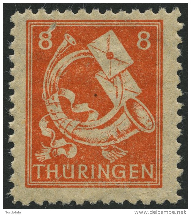 TH&Uuml;RINGEN 96AYyy **, 1945, 8 Pf. Rotorange, Spargummi, D&uuml;nnes Papier, Attestkopie Herpichb&ouml;hm, Mi. 100.- - Other & Unclassified