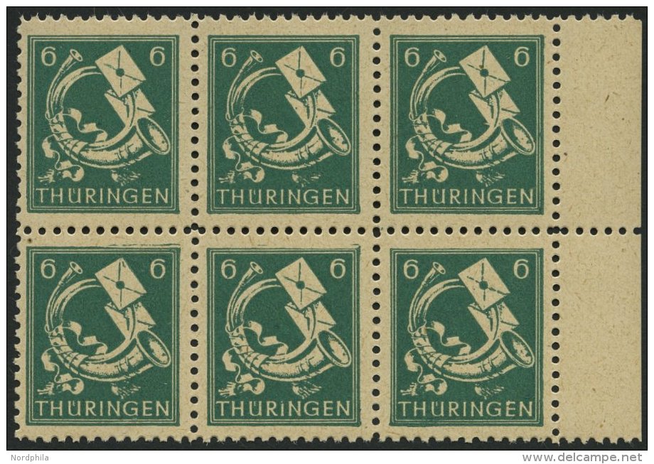 TH&Uuml;RINGEN 95AXbs **, 1945, 6 Pf. Schw&auml;rzlichbl&auml;ulichgr&uuml;n, Vollgummierung, Hellchromgelbes Papier, Ho - Other & Unclassified