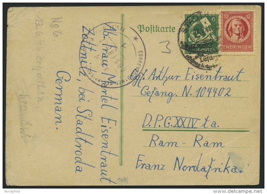 TH&Uuml;RINGEN 95,97AX BRIEF, 18.2.1946, 6 Pf. Dunkelgr&uuml;n Und 12 Pf. Karminrot Auf Kriegsgefangenenkarte Nach Franz - Other & Unclassified
