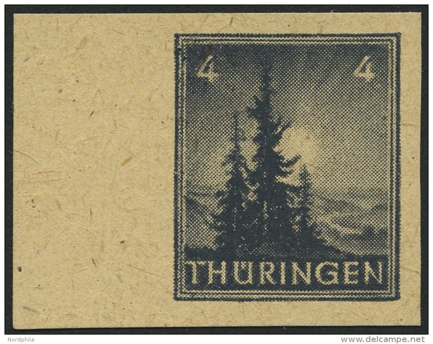 TH&Uuml;RINGEN 93AYz1U **, 1945, 4 Pf. Bl&auml;ulichschwarzgrau, Spargummierung, Dickes Papier, Steigende Papierstreifun - Other & Unclassified
