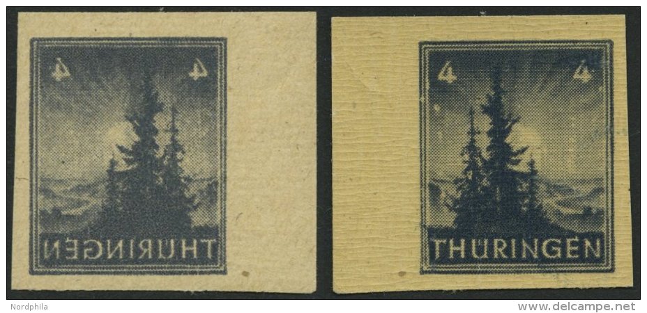 TH&Uuml;RINGEN 93AXp1UG **, 1946, 4 Pf. Bl&auml;ulichschwarzgrau, Vollgummierung, Dickes Papier, Steigende Papierstreifu - Other & Unclassified