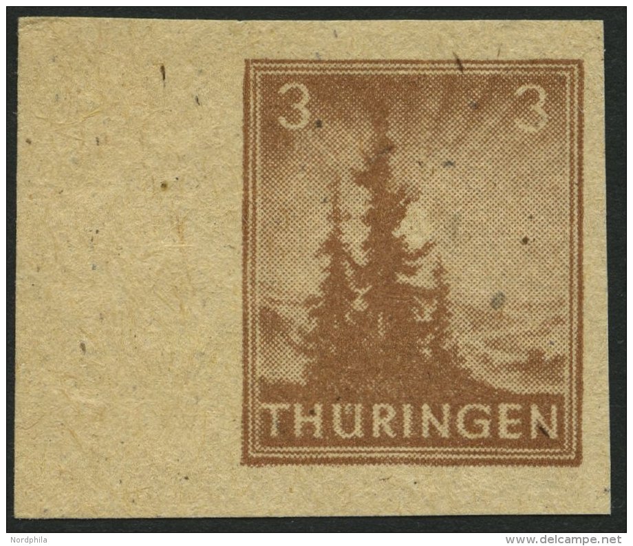 TH&Uuml;RINGEN 92AYz2U **, 1946, 3 Pf. Orangebraun, Spargummierung, Dickes Papier, Fallende Papierstreifung, Ungez&auml; - Other & Unclassified