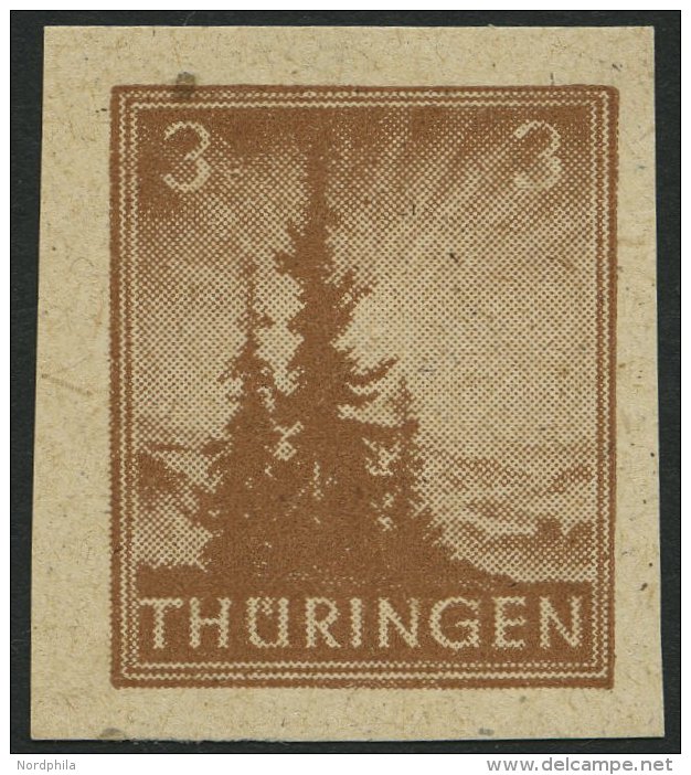 TH&Uuml;RINGEN 92AYz1U **, 1945, 3 Pf. Orangebraun, Spargummierung, Dickes Papier, Steigende Papierstreifung, Ungez&auml - Other & Unclassified