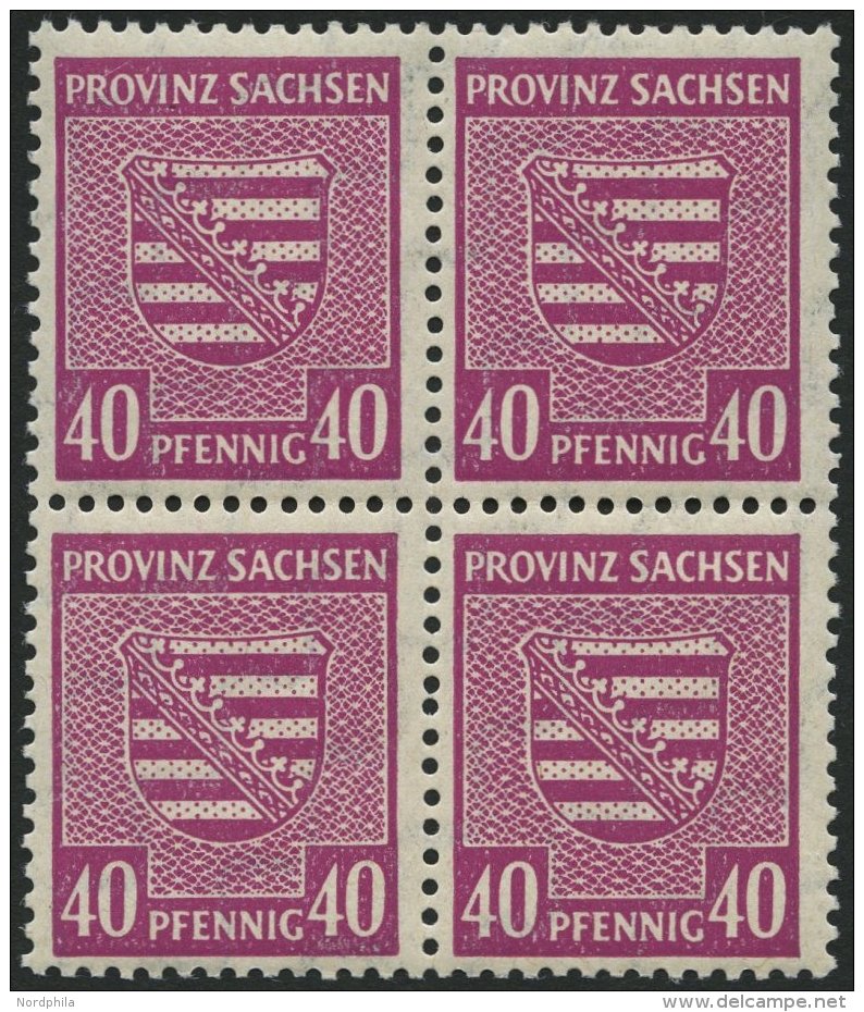 PROVINZ SACHSEN 84Xa VB **, 1945, 40 Pf. Dunkellilarosa, Wz. 1X, Im Viererblock, Pracht, Gepr. Str&ouml;h, Mi. 160.- - Other & Unclassified