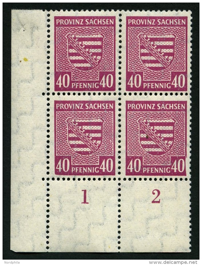 PROVINZ SACHSEN 84Xa VB **, 1945, 40 Pf. Dunkellilarosa, Wz. 1X, Im Unteren Linken Eckrandviererblock, Dabei Plattenfehl - Other & Unclassified